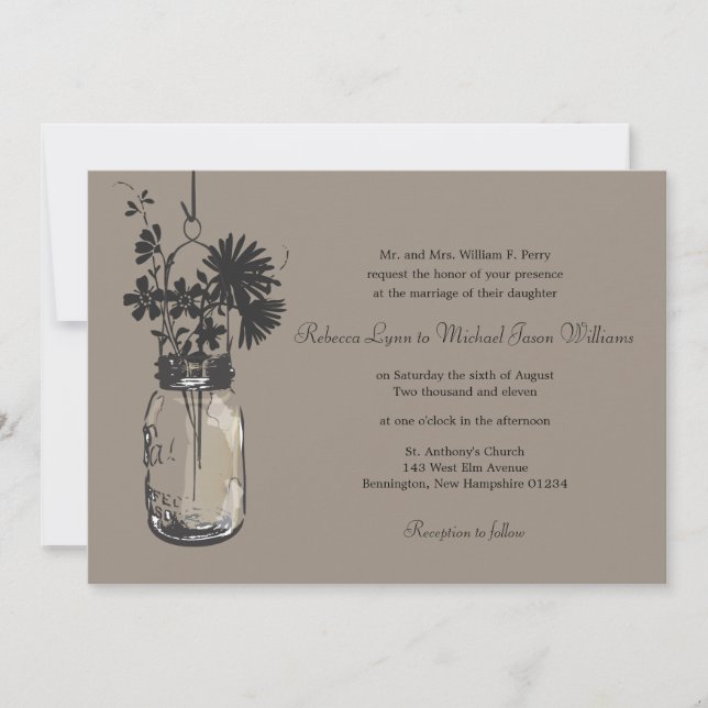 Wild flowers & Mason Jar Wedding Invitations (Front)