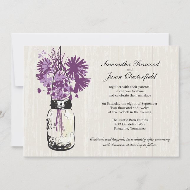 Wild flowers & Mason Jar Wedding Invitations (Front)