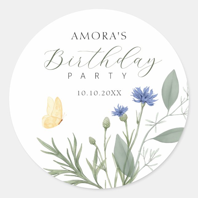 Wild flowers minimalist elegant  classic round sticker (Front)