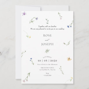 Wild flowers minimalist elegant wedding invitation