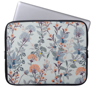 Wild flowers on blue, botanical pattern. laptop sleeve