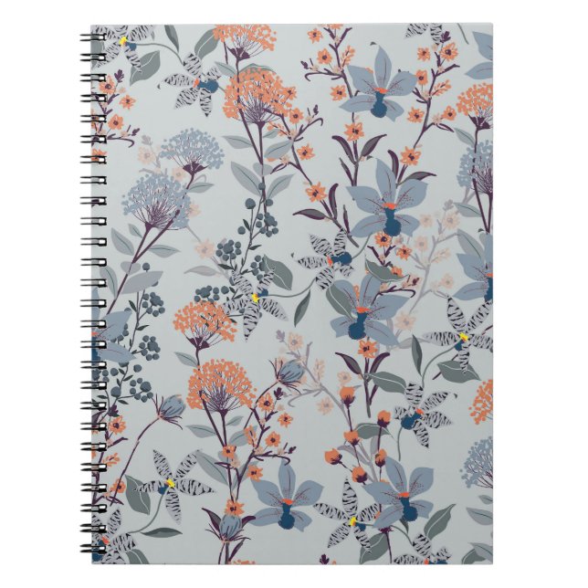 Wild flowers on blue, botanical pattern. notebook (Front)