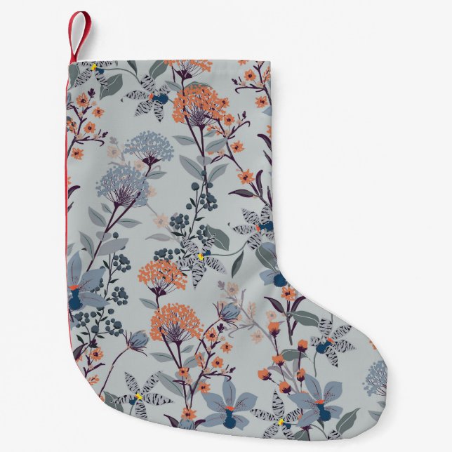 Wild flowers on blue, botanical pattern. small christmas stocking (Front)