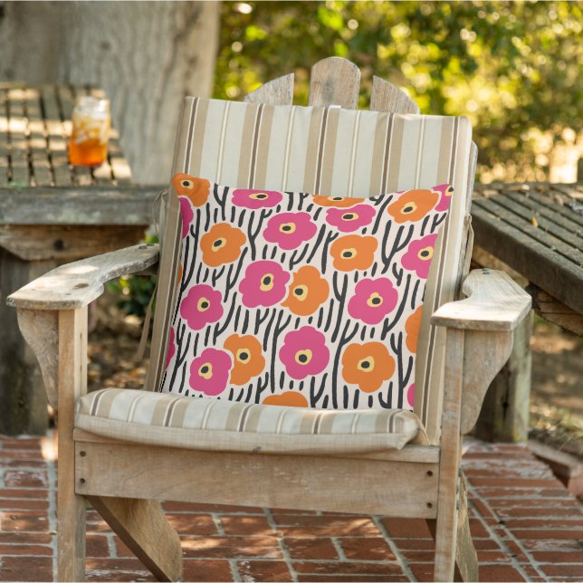 Wild Flowers Pattern Hot Pink and Orange Cushion (Chair)