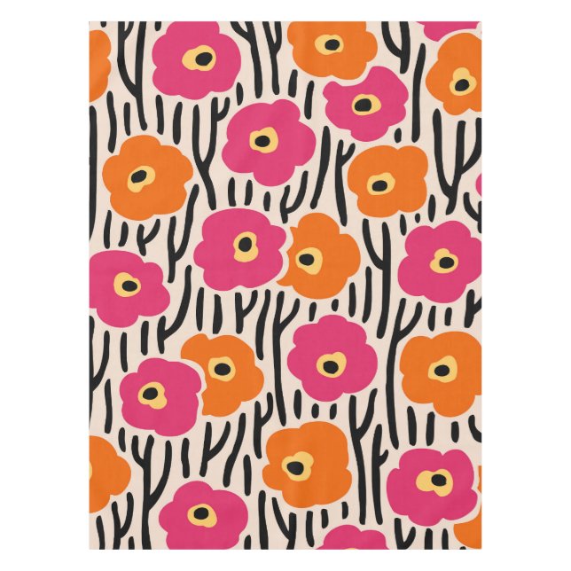Wild Flowers Pattern Hot Pink and Orange Tablecloth (Front)