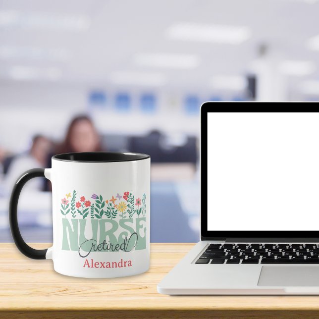 Wild Flowers Personalised Retired Nurse Mug (Funny retired custom nurse mug)