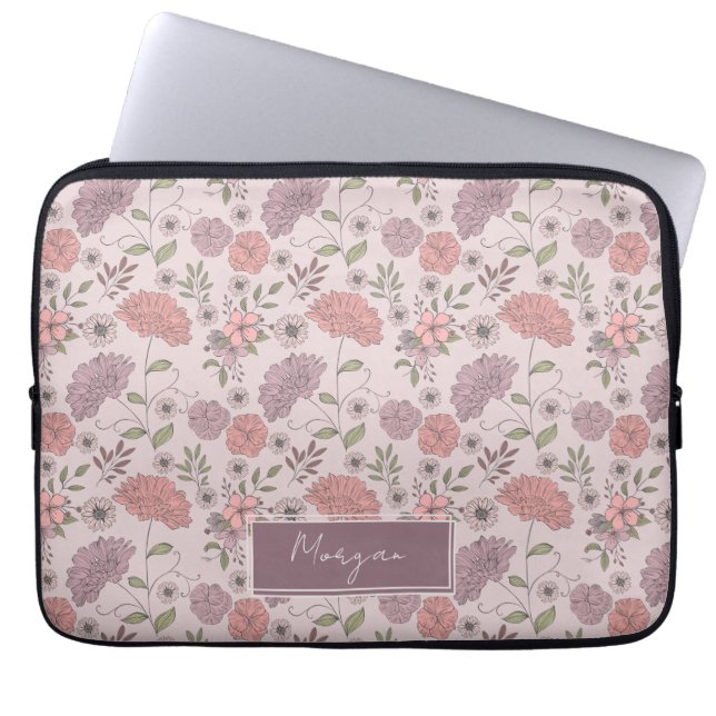 Wild Flowers Personalised with name Floral Boho Laptop Sleeve (Front)