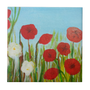 Wild flowers poppies and daisies ceramic tile
