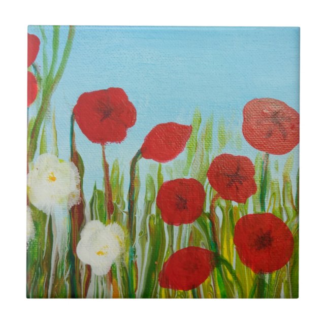 Wild flowers poppies and daisies ceramic tile (Front)