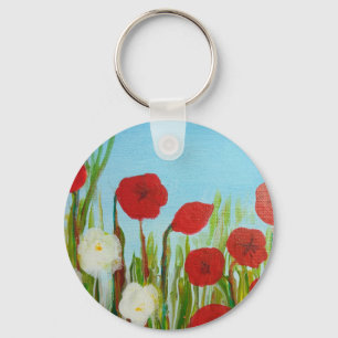 Wild flowers poppies and daisies key ring