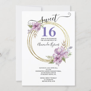 WILD FLOWERS PURPLE FLORAL FRAME MEADOW WATERCOLOR INVITATION
