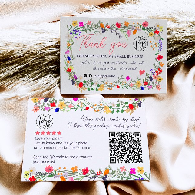 Wild flowers script order logo thank you qr  business card (Creator Uploaded)