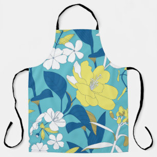 Wild flowers seamless pattern on white background apron