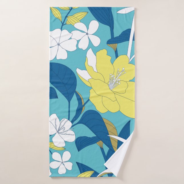 Wild flowers seamless pattern on white background  bath towel (Bath Towel)