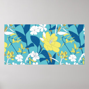 Wild flowers seamless pattern on white background  poster