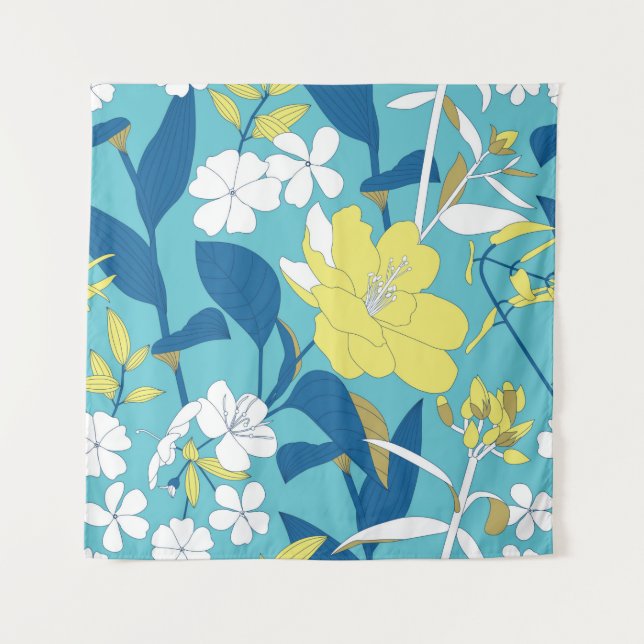 Wild flowers seamless pattern on white background  tapestry (Front)