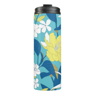 Wild flowers seamless pattern on white background thermal tumbler