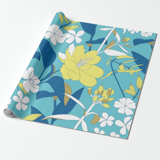 Wild flowers seamless pattern on white background  wrapping paper (Unrolled)