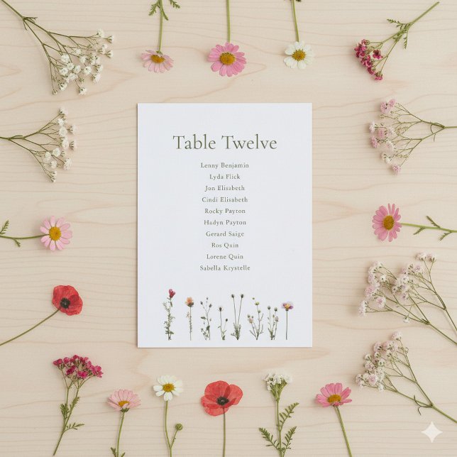 Wild Flowers Seating Chart Invitation (Wildflowers table number name chart card.)