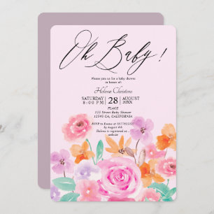 Wild flowers spring floral watercolor baby shower invitation