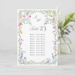 Wild Flowers Table Number Cards Seating Chart