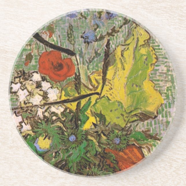 Wild Flowers Thistles Vase Van Gogh Fine Art Coaster (Front)