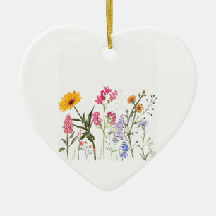 Wild Flowers , Vintage Botanical Pastel Floral Ceramic Ornament