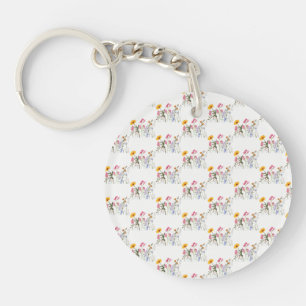 Wild Flowers , Vintage Botanical Pastel Floral Key Ring