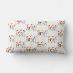 Wild Flowers , Vintage Botanical Pastel Floral  Lumbar Cushion