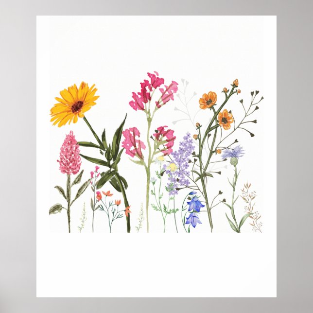 Wild Flowers , Vintage Botanical  , Pastel Floral  Poster (Front)