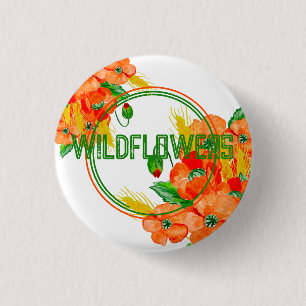 Wild flowers watercolor 3 cm round badge