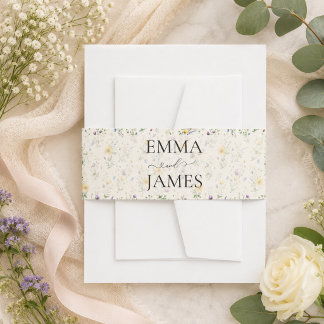 Wild Flowers Watercolor Floral Wedding Invitation Belly Band
