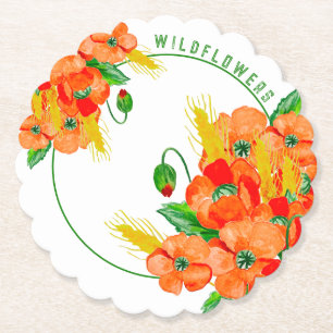 Wild flowers watercolor paper coaster