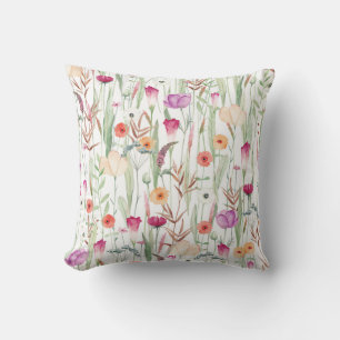 Wild Flowers Watercolor Seamless Design Cushion