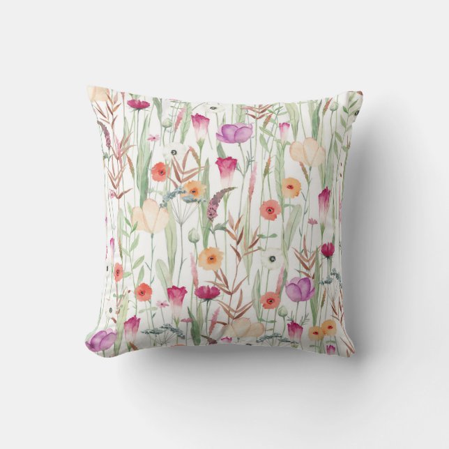 Wild Flowers Watercolor Seamless Design Cushion (Front)