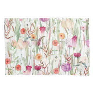 Wild Flowers Watercolor Seamless Design Pillowcase