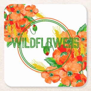 Wild flowers watercolor square paper coaster