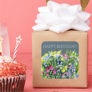 Wild flowers watercolor square sticker