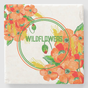 Wild flowers watercolor stone coaster