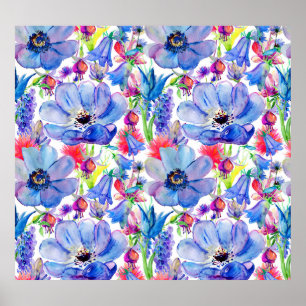 Wild Flowers Watercolor Wallpaper Poster
