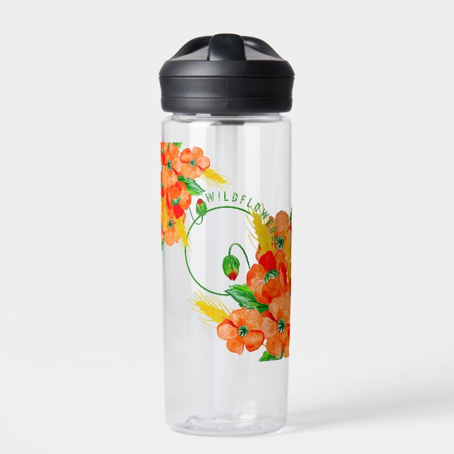 Wild flowers watercolor water bottle (Front)