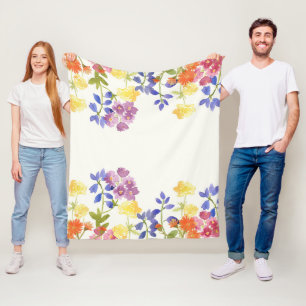 Wild Flowers Watercolour Colourful Fleece Blanket