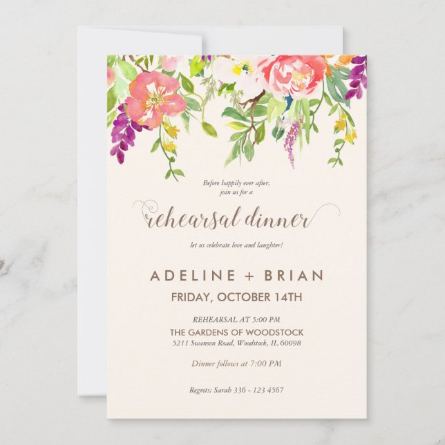 Wild Flowers Wedding Rehearsal Dinner Invitation (Front)