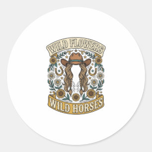 Wild Flowers Wild Horses Vintage Western Floral De Classic Round Sticker