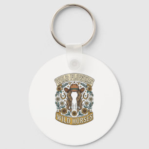 Wild Flowers Wild Horses Vintage Western Floral De Key Ring