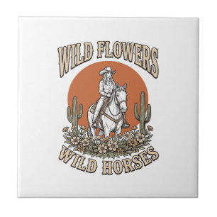 Wild Flowers Wild Horses Western Cowgirl Shirt Des Ceramic Tile