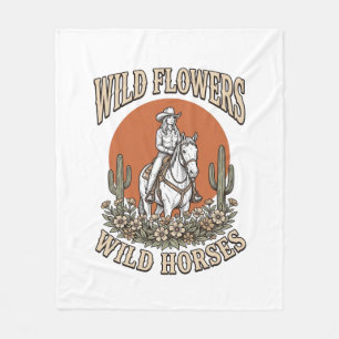 Wild Flowers Wild Horses Western Cowgirl Shirt Des Fleece Blanket