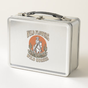 Wild Flowers Wild Horses Western Cowgirl Shirt Des Metal Lunch Box