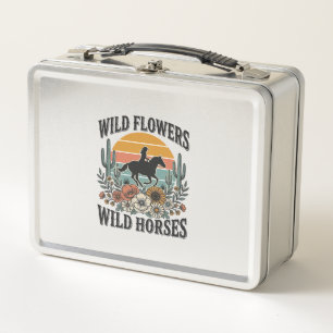Wild Flowers Wild Horses Western Floral Shirt Desi Metal Lunch Box
