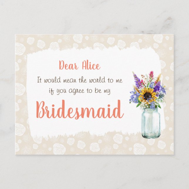 Wild Flowers Will you Be My Bridesmaid Card (Front)